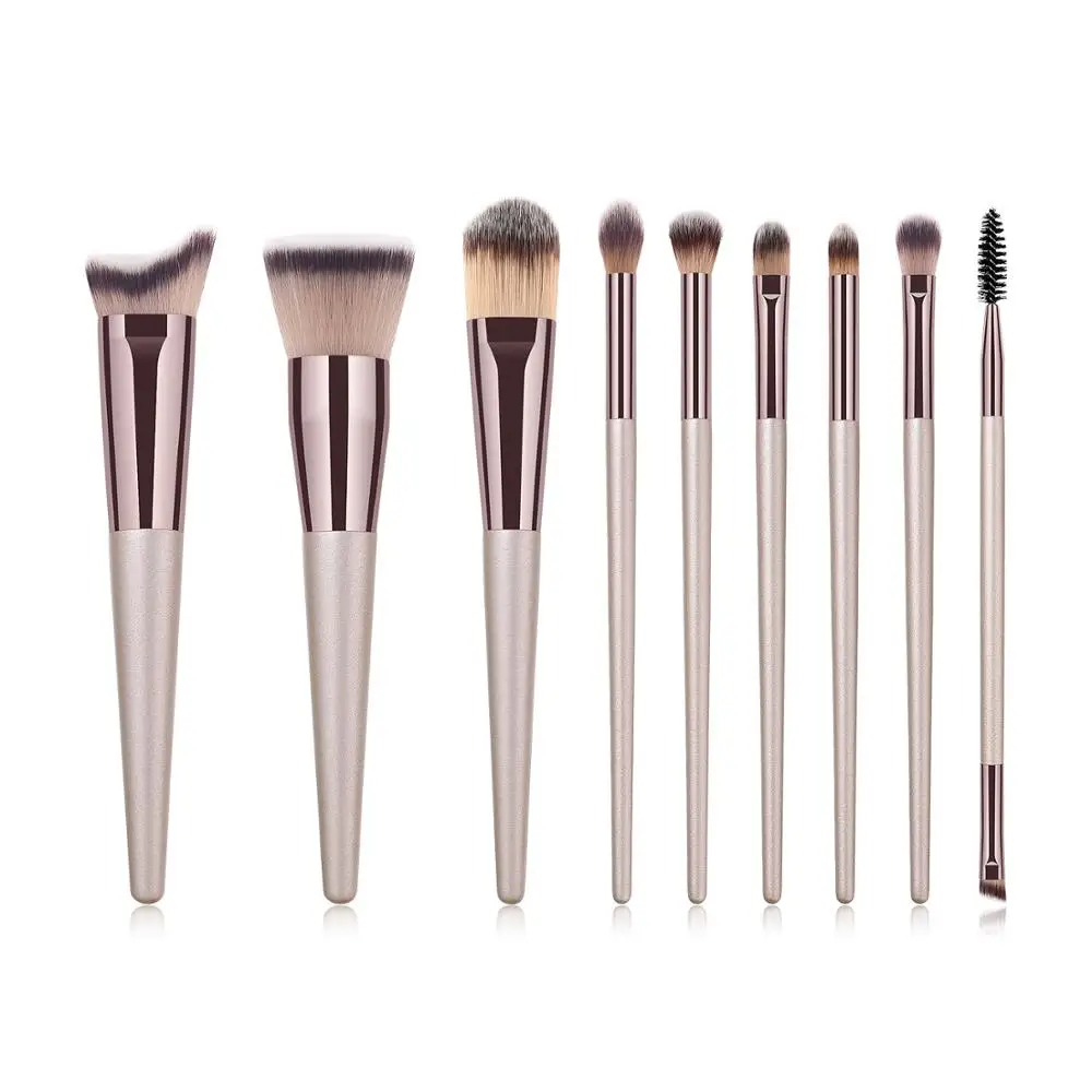 

9 Pcs Champagne Makeup Brushes Set For Women Cosmetic Tools Foundation Powder Blush Eyeshadow Blending Beauty Make Up Brushes