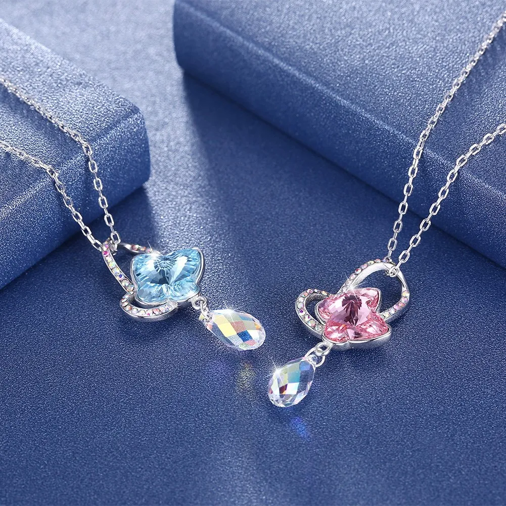 LEKANI Кристалл от Swarovski Crystal Бабочка капли воды Подвески 925 Серебряное ожерелье для