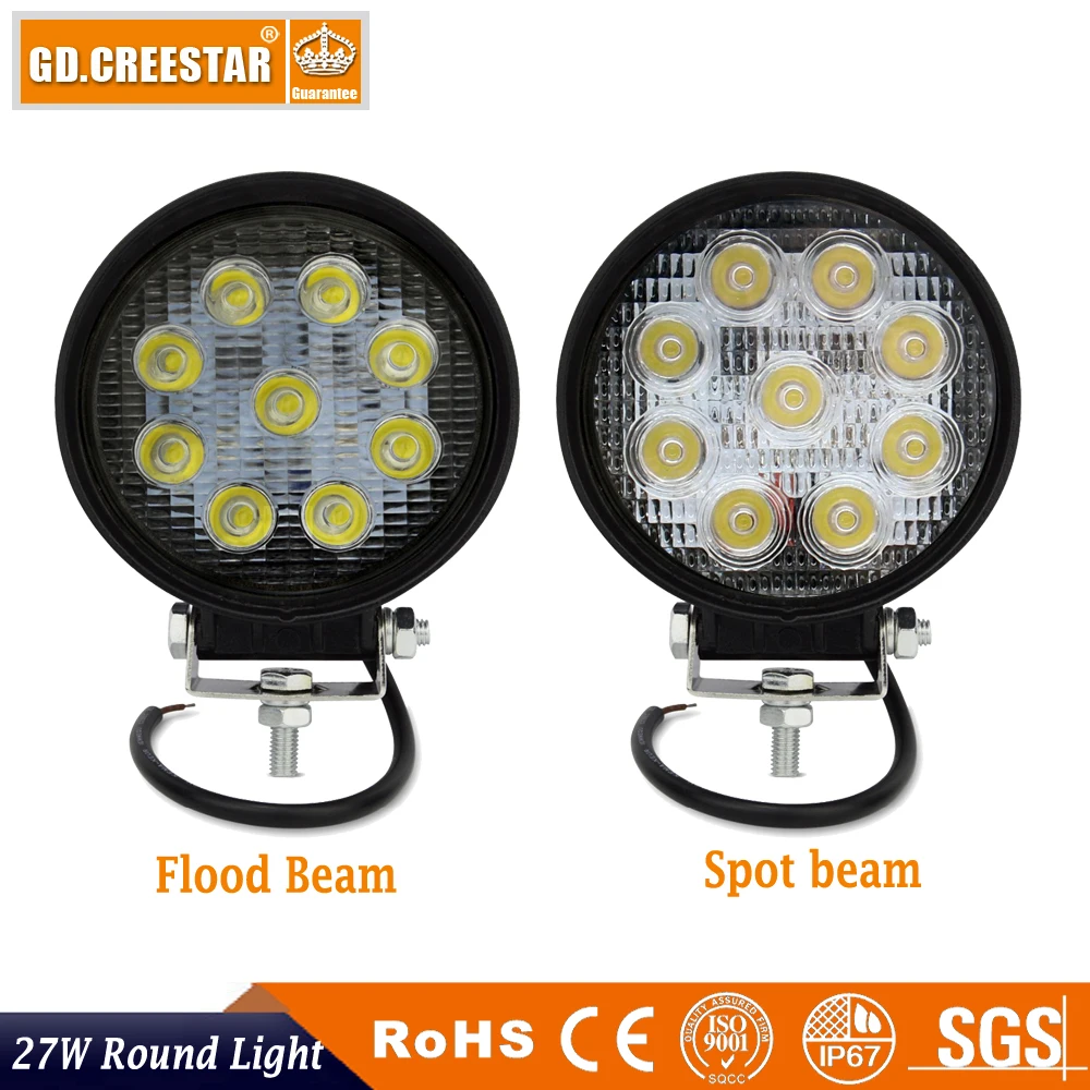 27watts 4inch round 12V 24V Automotive LED offroad work light high power for Car truck SUV ATV
