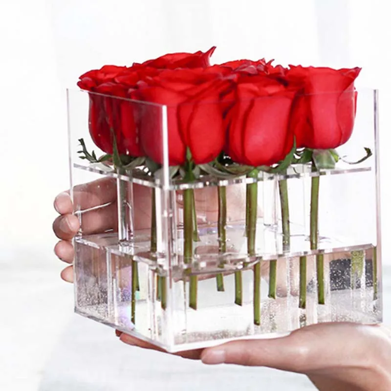 

Acrylic Transparent Material Makeup Organizer Cosmetic Case Rose Flower Box Makeup Organizer Box Holder