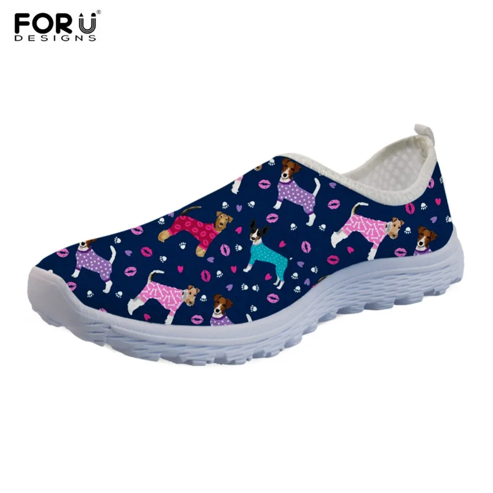 

FORUDESIGNS Fox Terrier Puzzle Printing Casual Flats Shoe for Women Leisure Light Weight Breathable Mesh Sneakers Zapatos planos