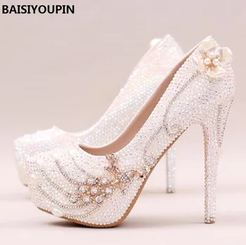 

2018 Phoenix Diamond Shoes Bride Wedding Shoes High-heeled Shoes Asakuchi Shoes Single Crystal Flower Dress High Heels Pumps
