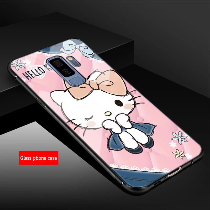 Модный Рисунок «Hello Kitty» закаленное Стекло чехол для телефона для samsung Galaxy A6 A6S A8 A8S J6 J8 S8 S9 S10 PLUS, NOTE 8, 9