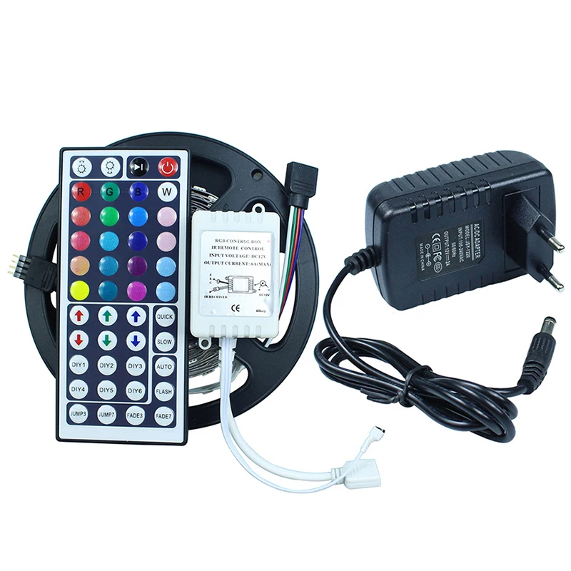 

SMD 5050 RGB LED Strip Flexible Tape 5M 150LEDs DC12V LED Ribbon Light+44 keys IR Remote controller+12V 2A Power Supply Adapter