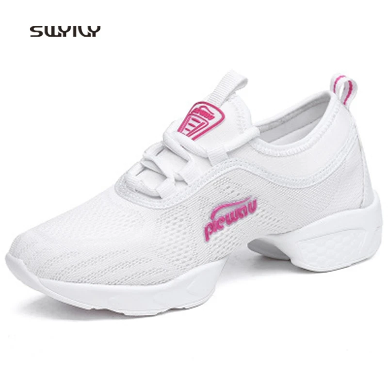 SWYIVY Women Square Dance Shoes Large Size41 Wedge Ladies Dance Sneakers 2018 New Lace-up Female Modern Dance Shoes Soft