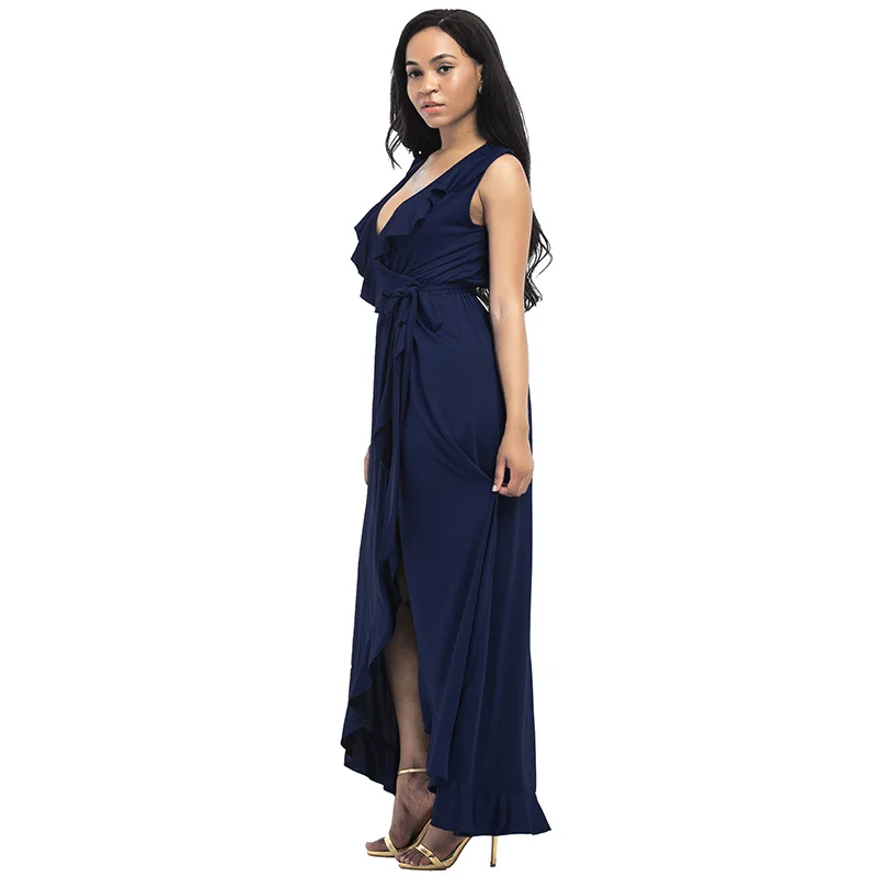 ShejoinSheenjoy Sexy Deep V-Neck Ruffles Women Long Dress Waist Drawstring Split Sleeveless Summer Dress Plus Size Maxi Dresses (9)