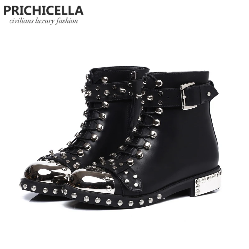 black studded lace up boots