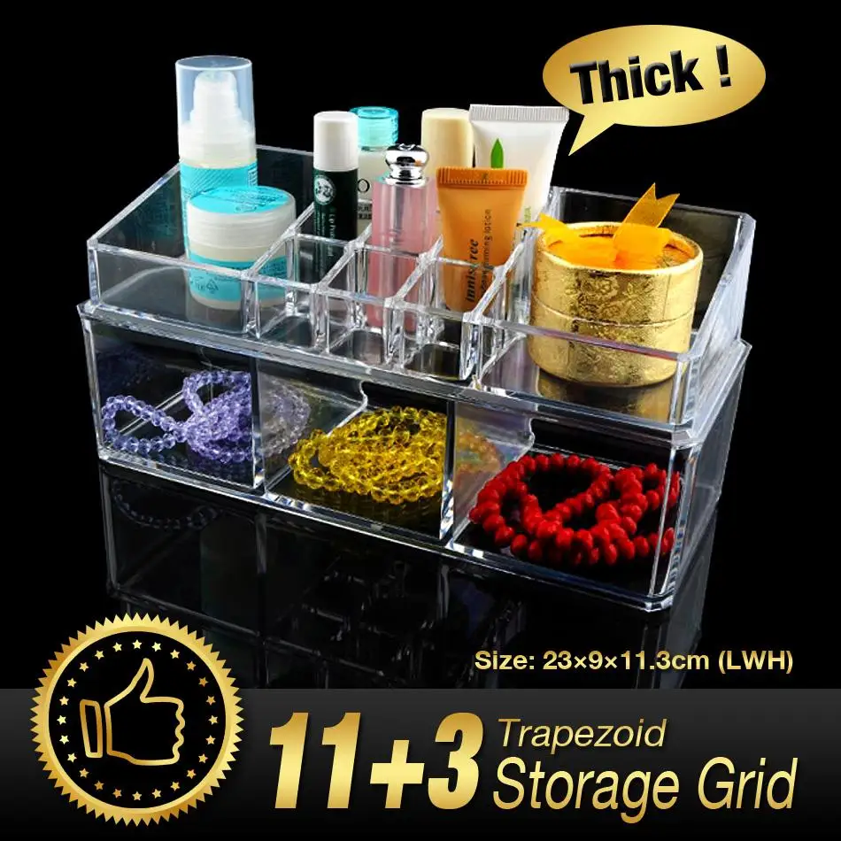 

14 Grids Make up Storage Organizer jewelry Box Skin Care Holder Case Trapezoid Transparent Clear Acrylic Double Rack EQC360 POK