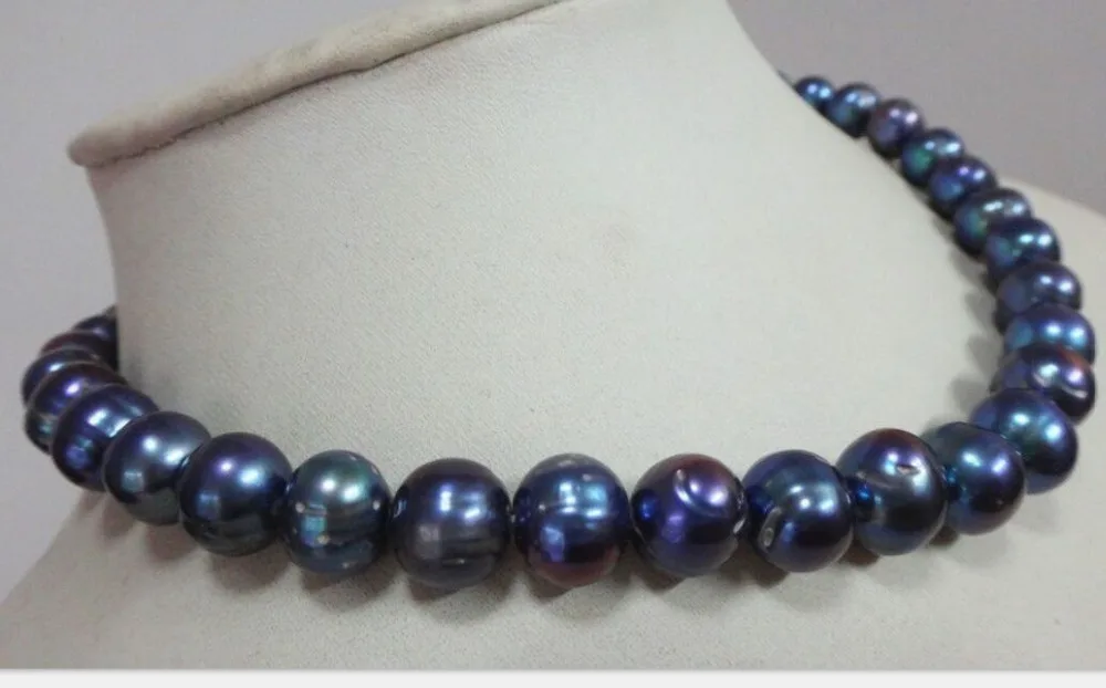 

HOT 003191 natural tahitian black blue baroque pearl necklace