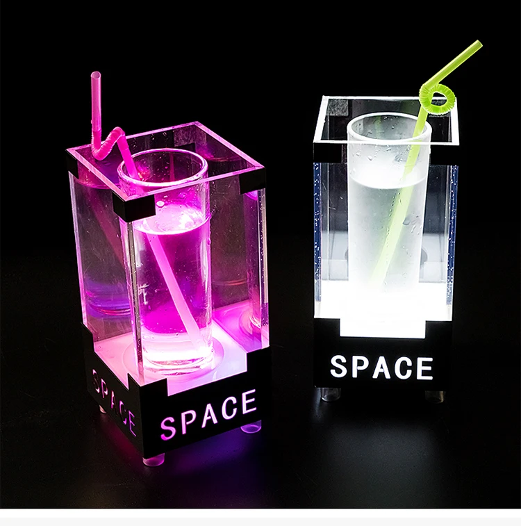 

Battery Powered LED Smoking Glasses Holder Acrylic Lighted Dray Ice Bubbling Glass Service Display