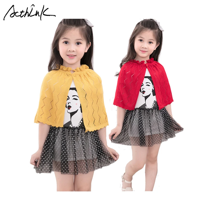 

ActhInK New Baby Girls Knitted Woolen Cape Brand Summer Girls Hollow Out Dress Bolero Kids Fall Cardigan Sweater for Girls, C320