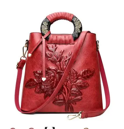 

Women Leather Handbag Vintage Bucket Bags Embossing Printing Retro Designer Floral Handbag 2018 Luxury Tote Bag High quality
