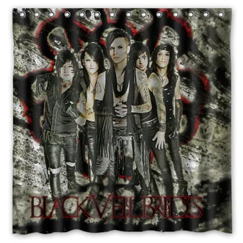 

High Quality Polyester Shower Curtain Black Veil Brides Modern Design Waterproof Fabric Curtains For Bathroom 72*72inch