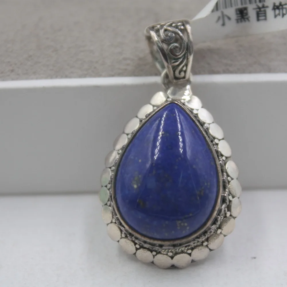 

Sterling S925 Silver Pendant For Women Lady Girl Lapis Lazuli Zircon Shining Peach-Shaped Pendant 37*21mm Fashion Hot 2019