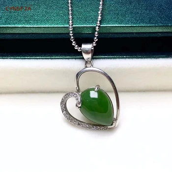 

CYNSFJA Real Certified Natural Hetian Jasper 925 Sterling Silver Fine Jewelry Amulets Heart Green Jade Pendant Birthday Gifts