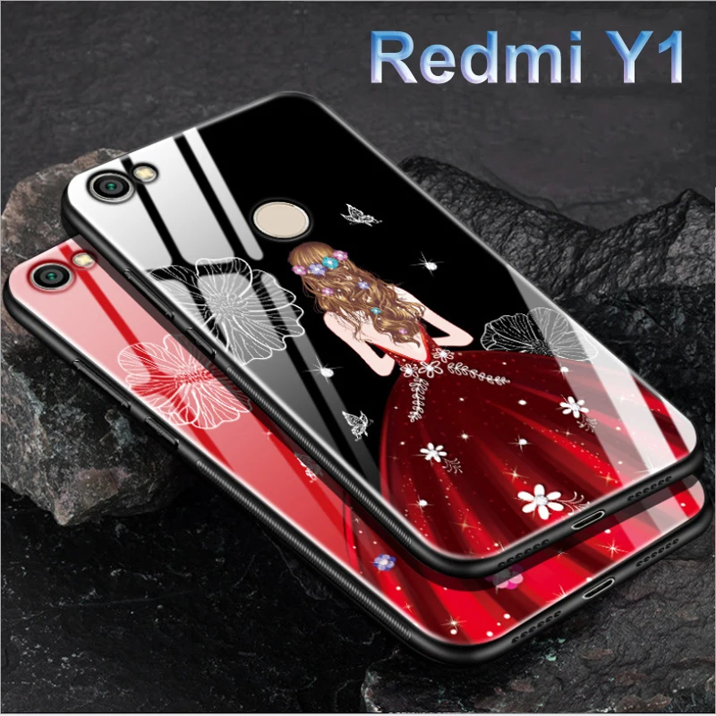 Y1 чехол платье девушка закаленное стекло телефон задняя крышка для Xiaomi redmi