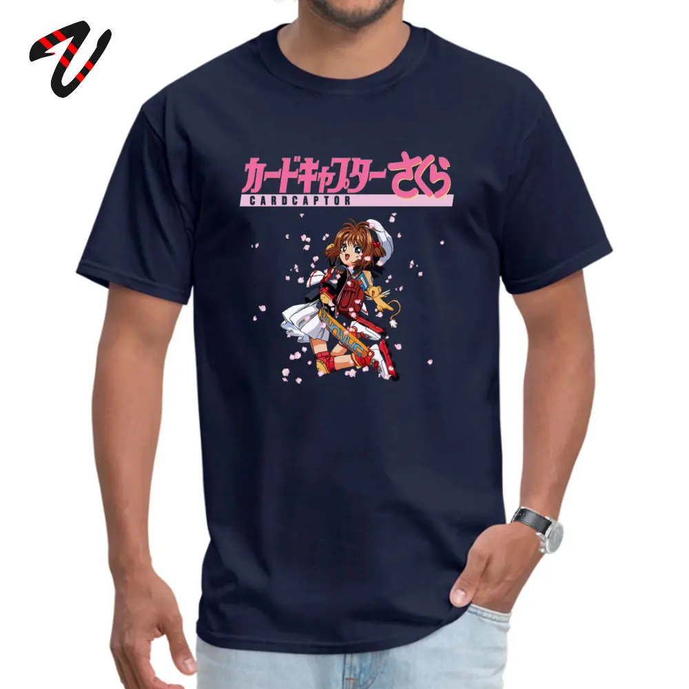 Unique Short Sleeve Tops Shirt Fall O Neck Pure Cotton Men Top T-shirts Casual Unique Tee Shirts Funny Wholesale Cardcaptor Sakura Roller Skates Logo -11475 navy