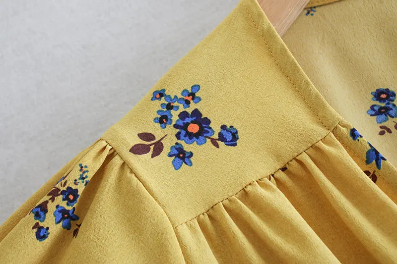 Bazaleas винтажное женское платье с v-образным вырезом, ретро желтый цветочный принт, шифоновое женское платье миди, праздничные платья на пуговицах, Прямая поставка