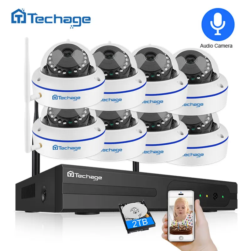 Techage 8CH 1080P беспроводная камера безопасности Система 2.0MP NVR CCTV Крытая купольная WiFi IP камера ИК ночного P2P комплект видеонаблюдения