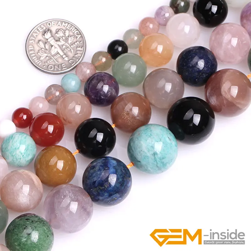 

Natural Round Multicolor Mixed Stone Gem Stone Semi Precious Beads Selectable 6/10/12/14mm For Jewelry Making Strand 15 Inch