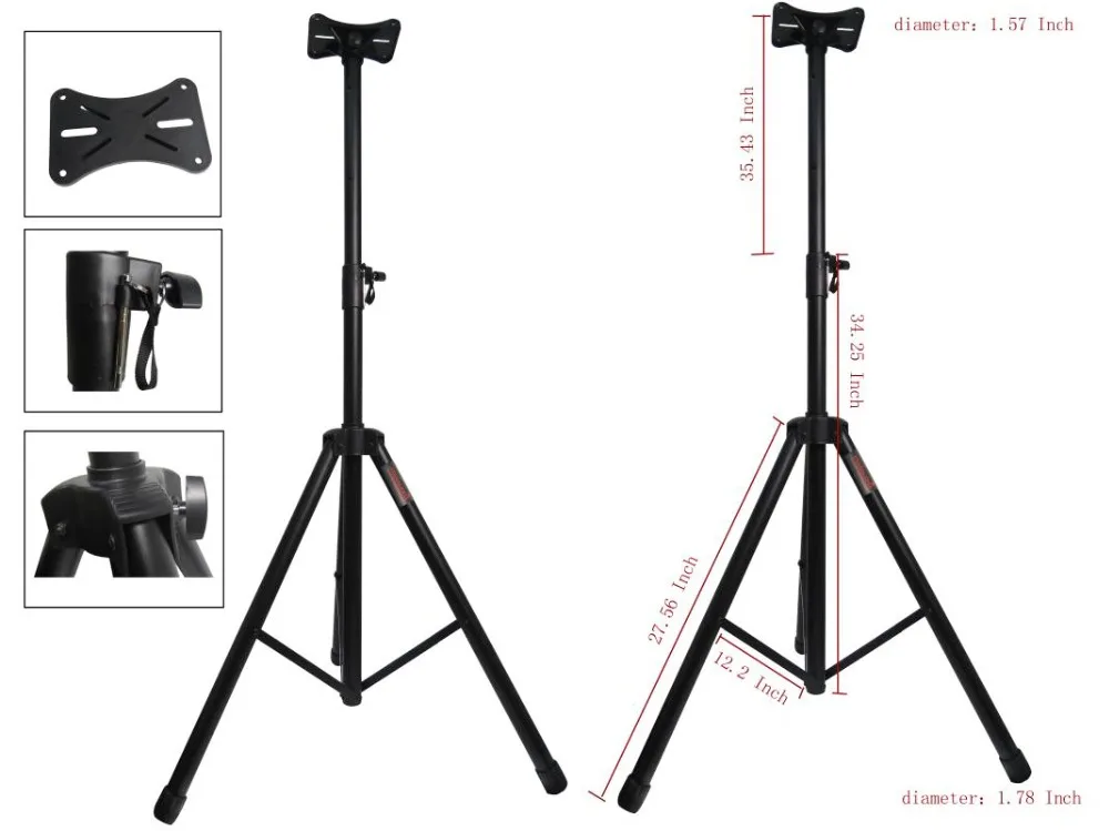 black universal speaker stand mount holder - heavy duty tripod wadjustable for audio pa dj powered speakers