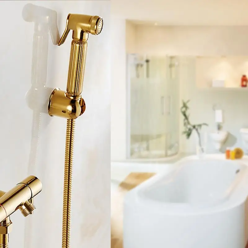 Твердая латунь настенное крепление Биде Опрыскиватель Душ Туалет Ванная комната ручной подгузник спрей Shattaf шланг база наборы золотой цвет