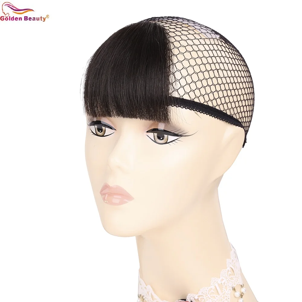 

4inch Short Straight Front Neat Blunt Bangs Clip In One Piece Synthetic Hair Extensions Real Natural Hairpieces Golden Beauty