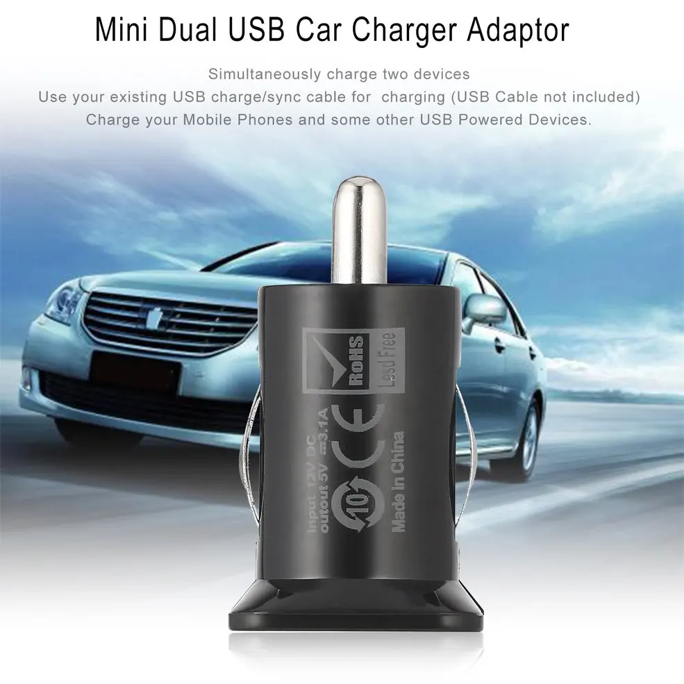 

2 Port Mini Pocket Size Universal Dual USB Car Charger Adapter Bullet 5V 2.1A + 1A Car Charger For Mobile Phones Tablet PC