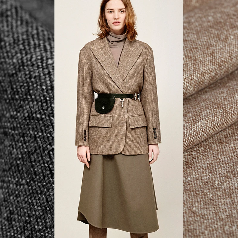 

154CM Wide 360G/M Weight Coffee Color Black Gray Wool Spandex Fabric for Autumn Spring Suit Dress Jacket DE822