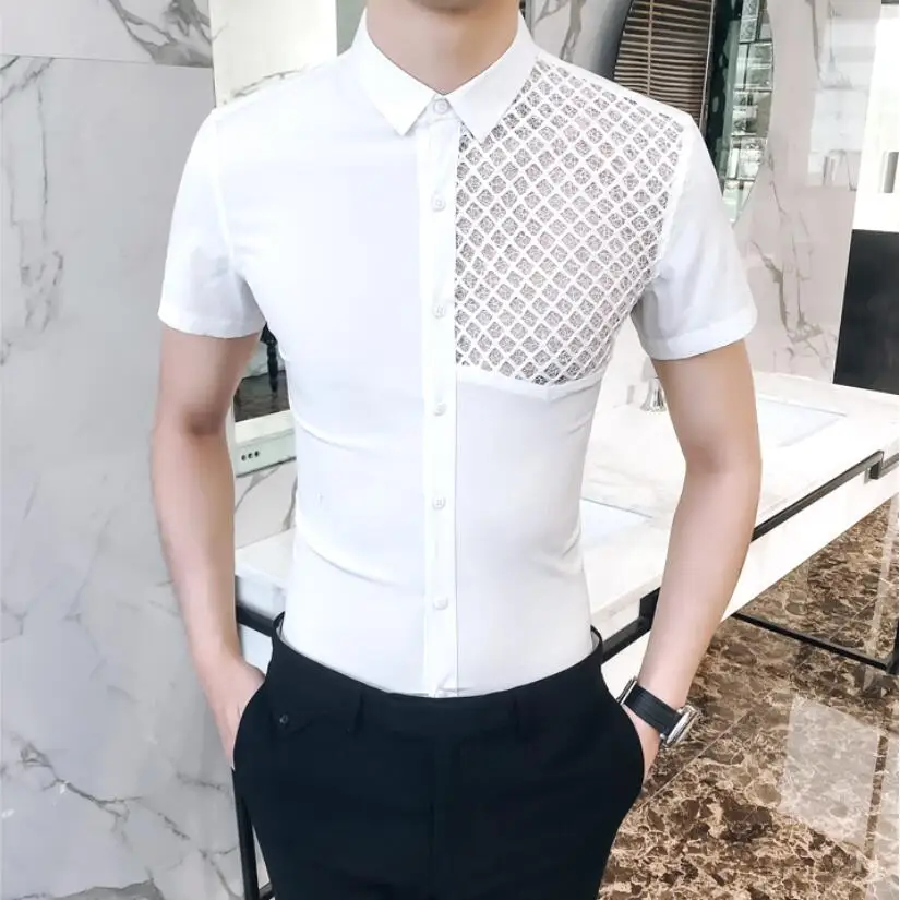 

2019 New style Fashion Male summer slim Fit Casual pure cotton Hollow out shirt/Men's lapel High quality short sleeve shirts