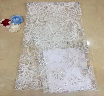 

Nigerian Lace Fabrics in sequines Dress Material paillette silver sequin fabric white high quality African sequin mesh fabric