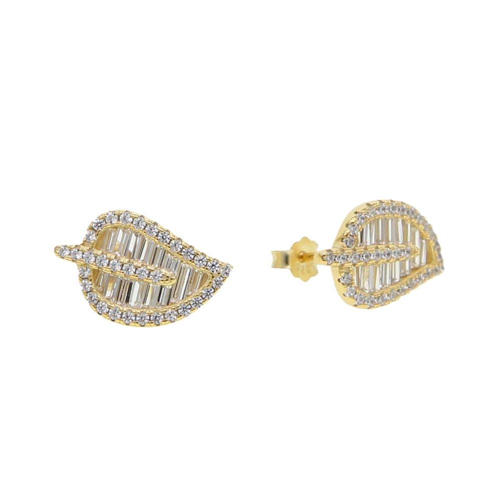 Delicate 925 sterling silver women classic trendy jewelry minimal cute leaves Sparking bling leaves cz leaf stud earrings