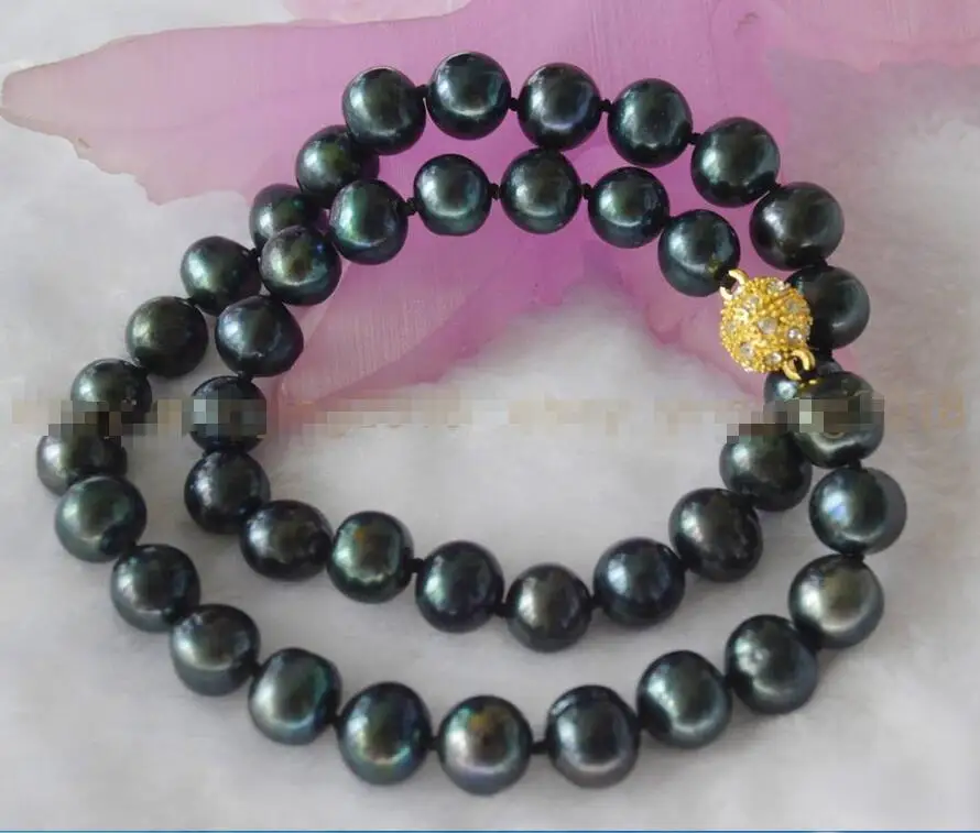 

Hot sale new Style >>>>>Charming! 10-11mm Black Tahitian Cultured Pearl Necklace 18KGP Rhinestone Clasp