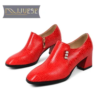 

MLJUESE 2019 women pumps sheepskin autumn spring snake strip red color slip on high heels lady shoes size 34-42 party wedding