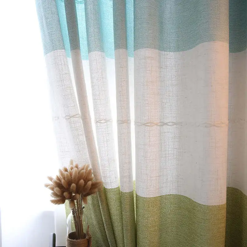 

Japan Style Colorful Horizontal Striped Curtain for Living Room Thick Jacquard Faux Linen Curtains for Bedroom Window Curtains