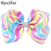 Strass 1pc 8 Polegada Linda Rainbow Grosgrain Da Fita Do Cabelo Arcos Clipes Jacaré Presilhas para Crianças Meninas Acessórios Para o Cabelo