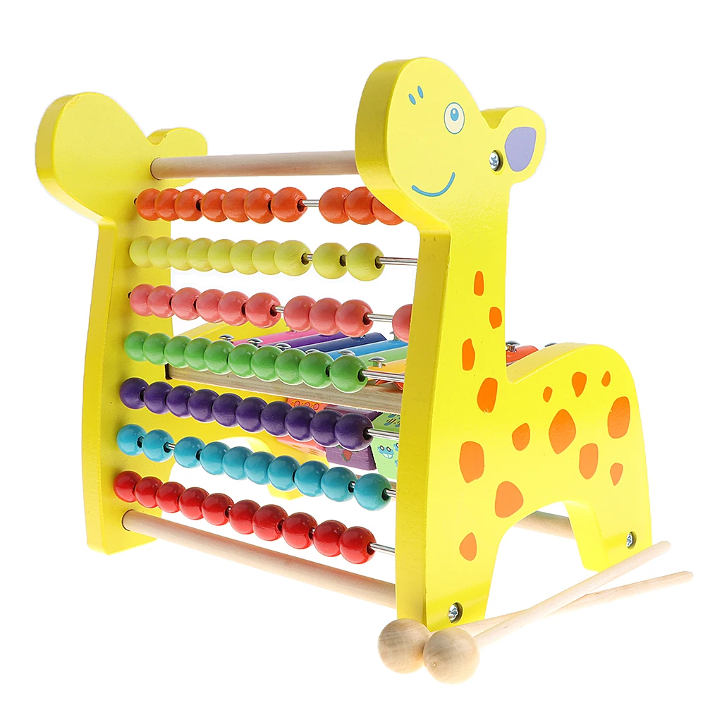 Musical Xylophone & Blocks & Beads Abacus Game Developmental Wooden Fawn Toy