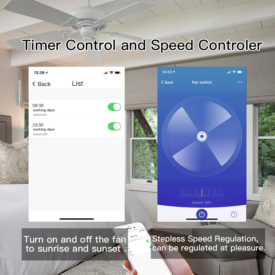 EU/US Tuya Smart Life WiFi умный переключатель потолочного вентилятора приложение ПДУ для умного дома, с таймером, совместим с Alexa и Google и контроль скорости совместимы с Alexa и Google Home
