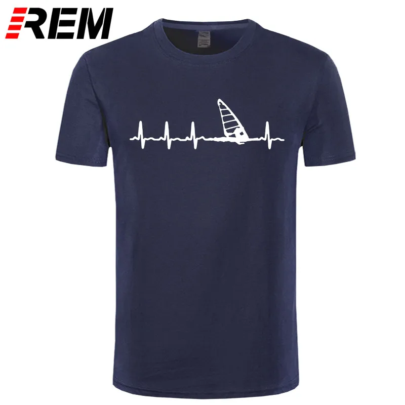 REM футболки модные летние новые мужские хлопковые футболки Виндсерфинг сердцебиение t Stylisches T-Shirt3D Футболка с принтом - Цвет: navy white