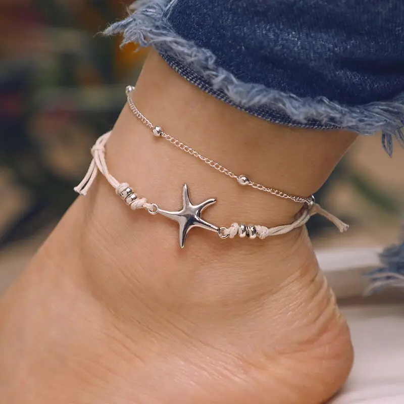 

Fashion Rope Beadeds Starfish Pendant Anklet for Women Girl Bohemian Adjustable Layered charm Anklets Bracelets Foot Jewelry