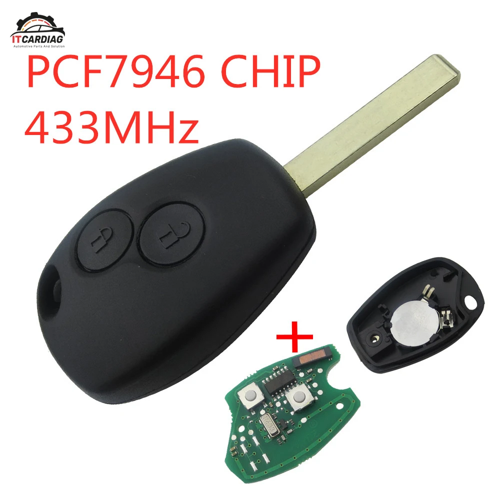 

2pcs Renault Remote Car Key 2 Button remote for Renault Clio II Kango Dacia PCF7946 Transponder Chip 434 Mhz Remote key