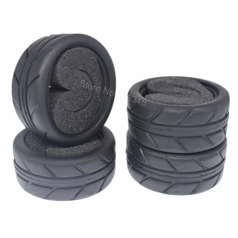 

4PCS 1.02" Rubber RC On Road Tires With Foam Inserts OD:63mm ID:52mm For Redcat HSP HPI 1:10 Touring Racing Car