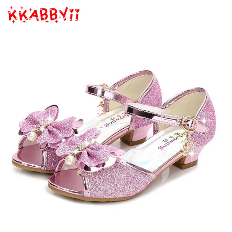 

Girls Sandals Kids Shoes For Girls Dress Shoes Little High Heel Glitter Summer Princess Party Wedding Sandal Pink Silver Gold