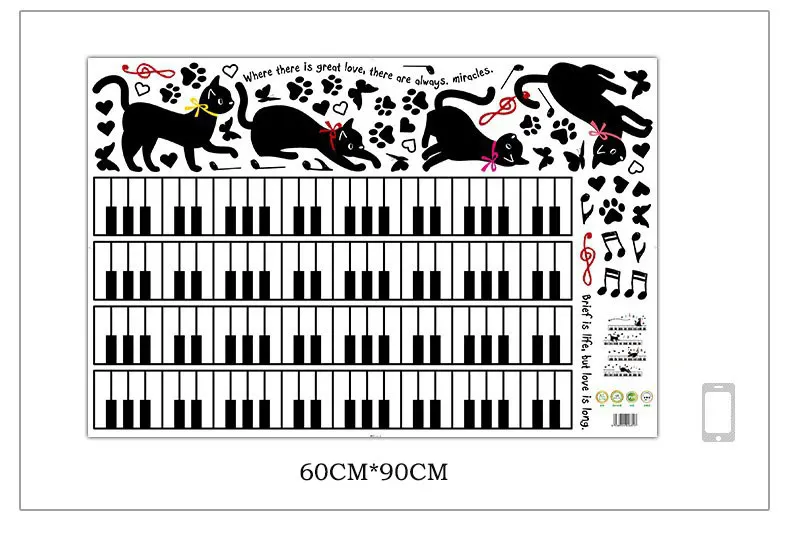 Наклейки на стену с изображением кота на фортепиано для детской комнаты, спальни, художественный фон, плинтус, ПВХ, плинтус, Бабочка, Настенный декор