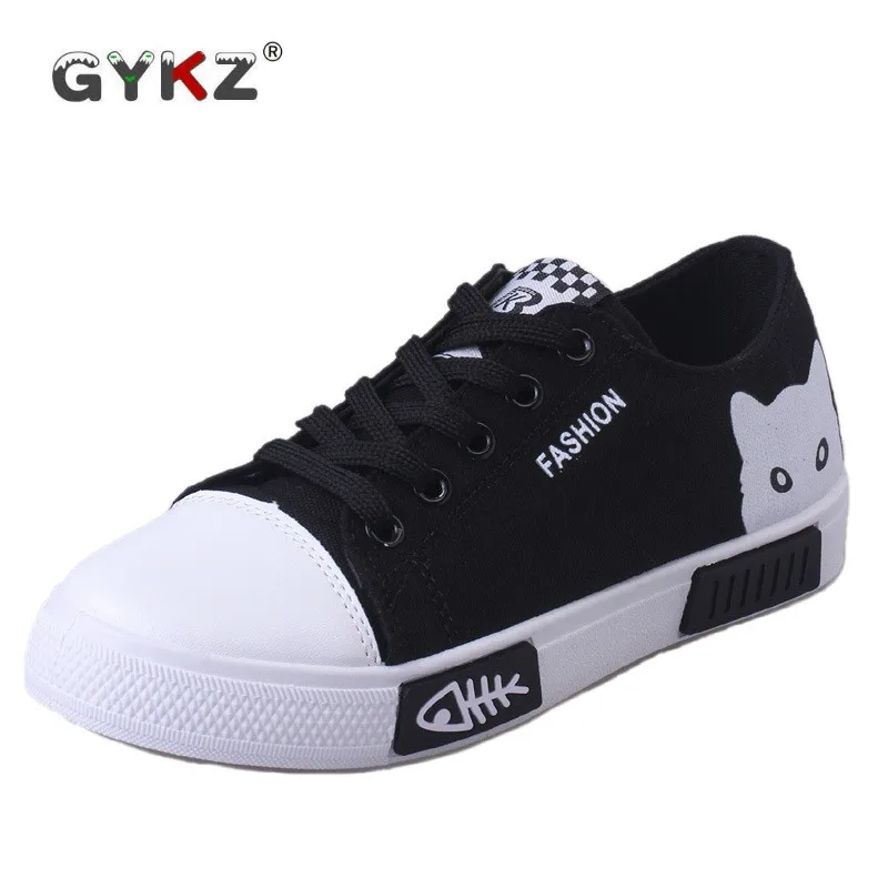 

2019 Spring Summer Women Shoes Black Kawaii Cartoon Animation Graffiti Canvas Casual Shoes Woman Designer Flats Sneakers Women