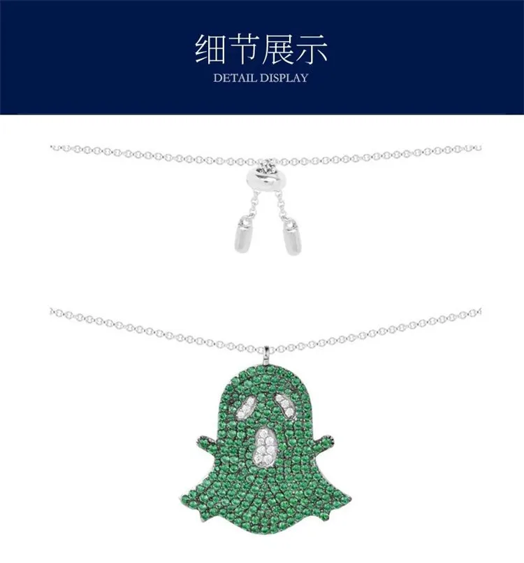

ZOZIRI 925 sterling silver green stone Specter necklace ,France Monaco designzircon cz skull ghost sweater chain pendant