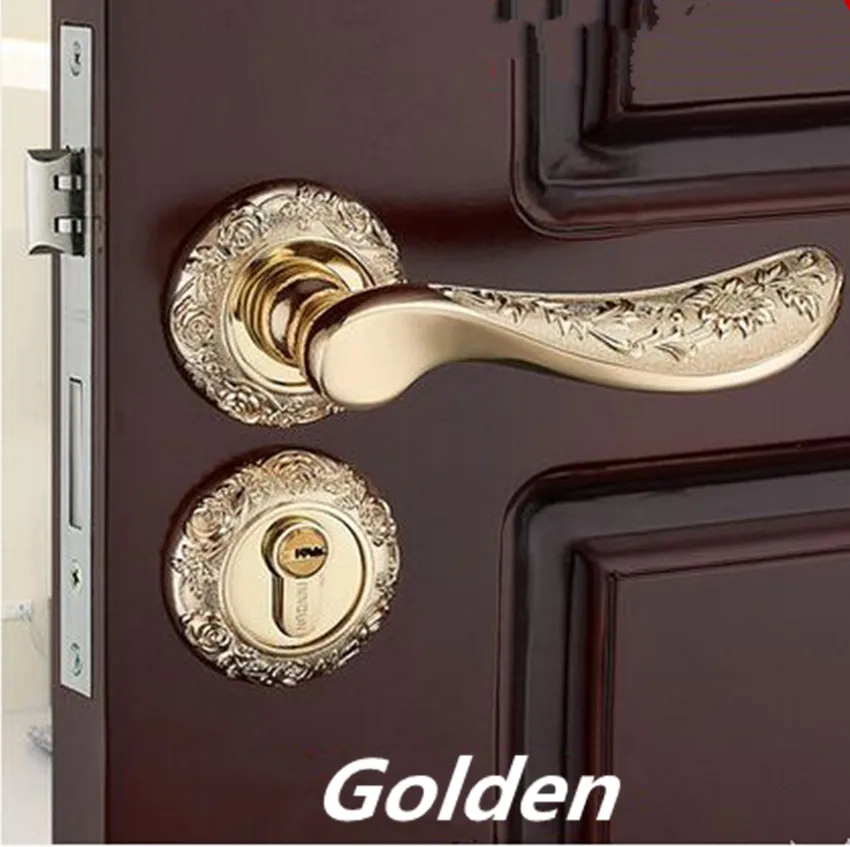 

Modern fashion golden carved rose door lock mechanical mute split lock, green bronze bedroom, study kitchen solid wood door lock