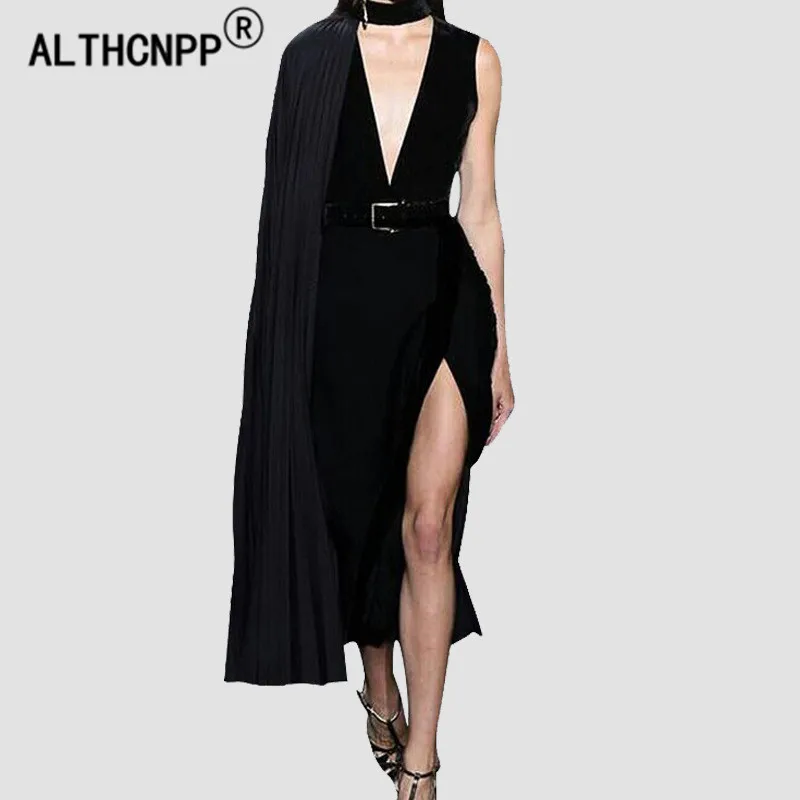 Sexy V-hals Temperament Dames Kantoor Maxi Bodycon Jurk Zwart Chiffon Een schouder Mantel Party Jurken Robe Longue Femme Ete Sexy V-hals Temperament Dames Kantoor Maxi Bodycon Jurk Zwart Chiffon Een schouder Mantel Party Jurken Robe Longue Femme Ete