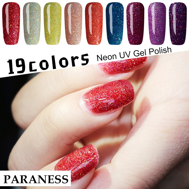 

Paraness Neon Glitter UV Gel Nail Polish Semi Permanent Lacquer Shilak Soak Off Gel Varnish Hybrid Gel Polish for Nail Design