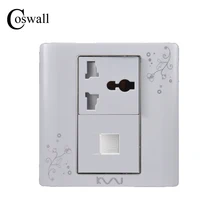 COSWALL модные настенный Универсальный 3 отверстия Мощность розетки с RJ45 данных Интернет компьютерная розетка